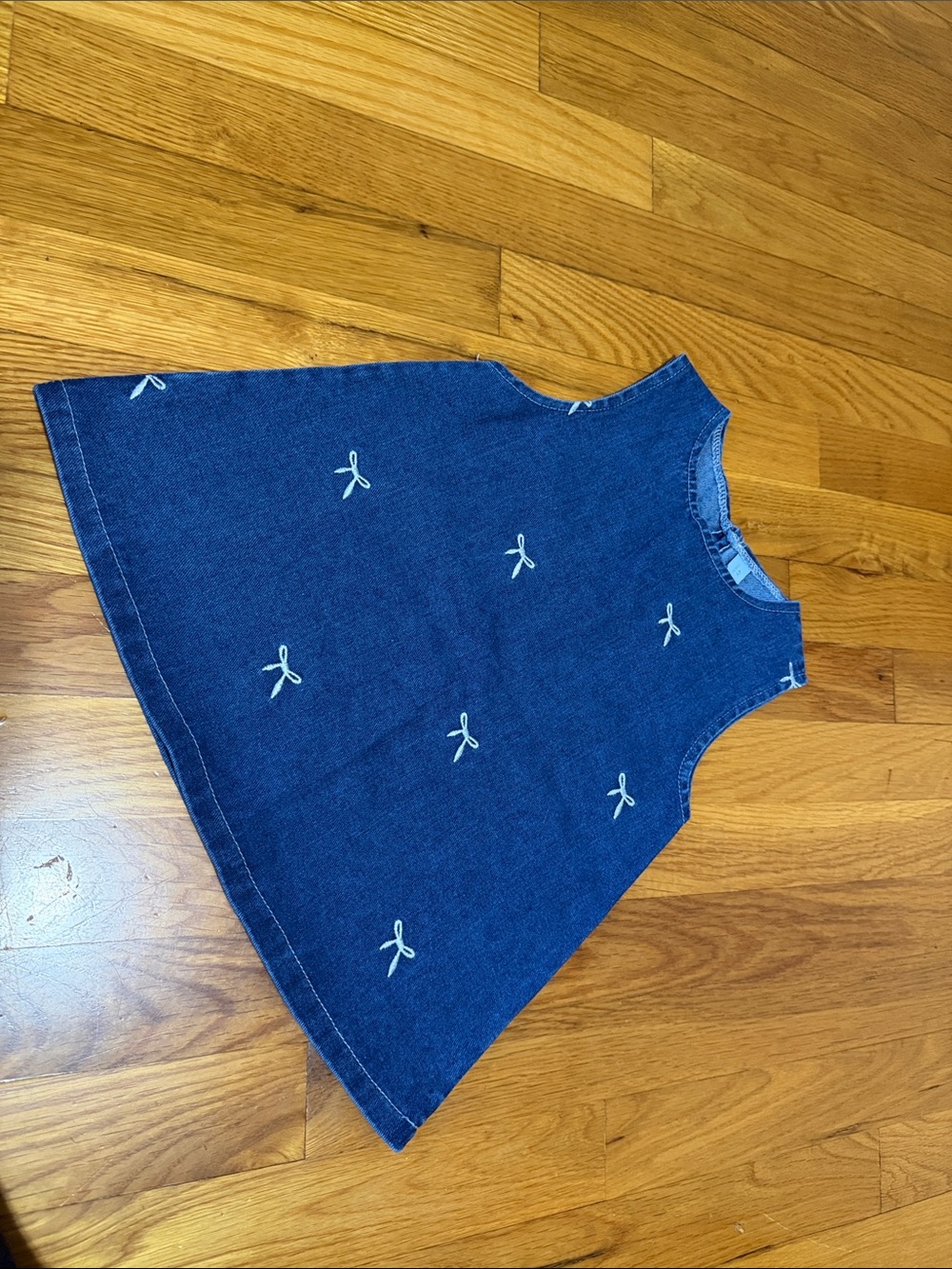 Girls Blue Denim top Bow Embroidery